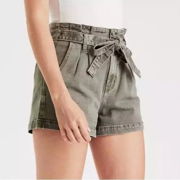 American Eagle Size 4 Washed Khaki Green Paper Bag Highest Rise Mom Shorts - Picture 14 of 15